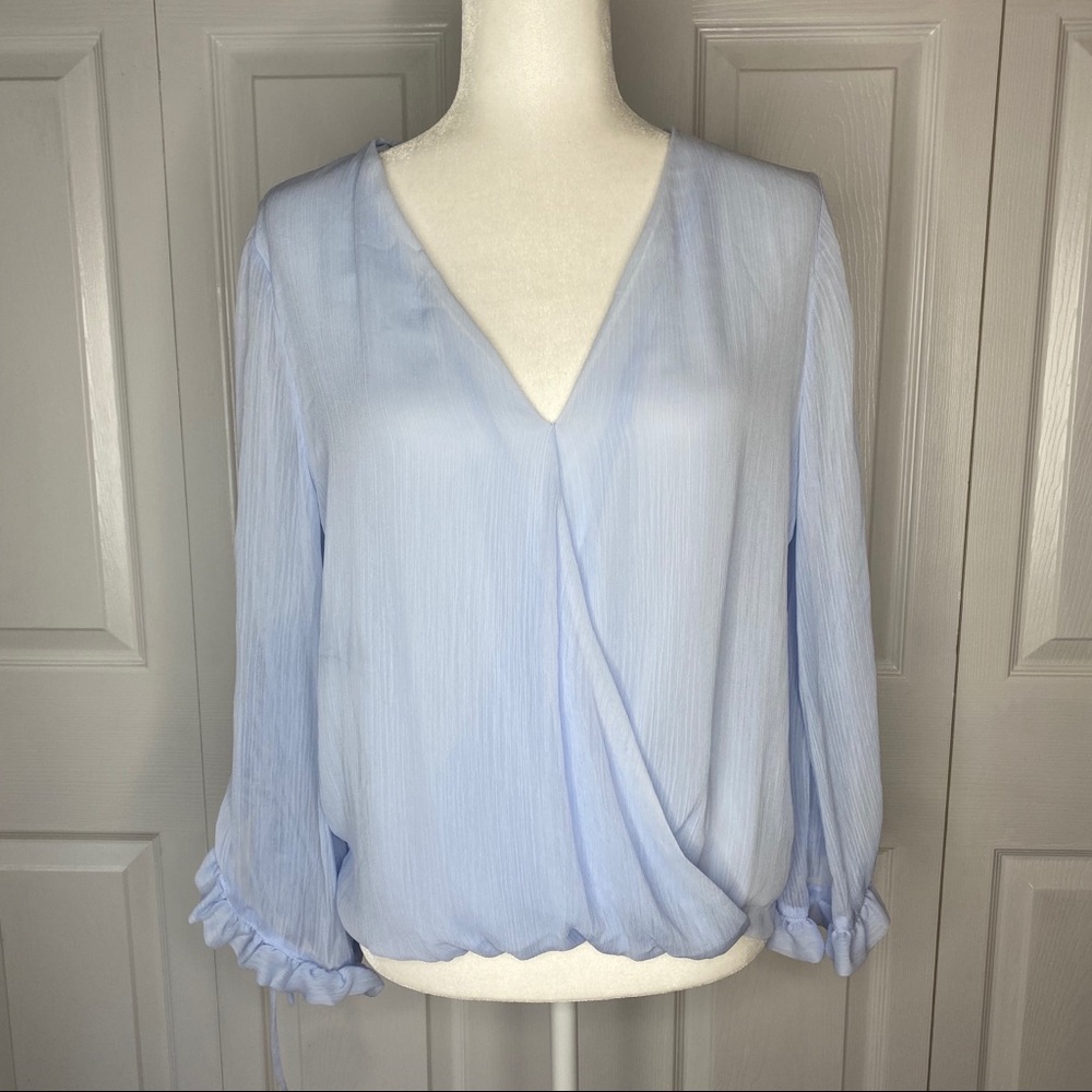 🔥SOLD🔥Zara Basic Faux Wrap Ruffle Shirt Blue Size Small